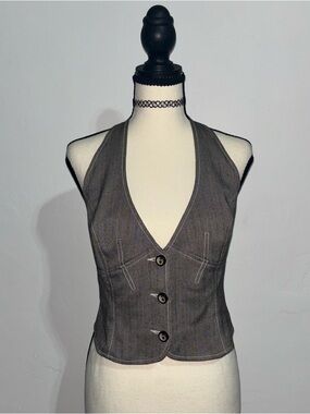 bebe Gray Halter Vest Tank Top